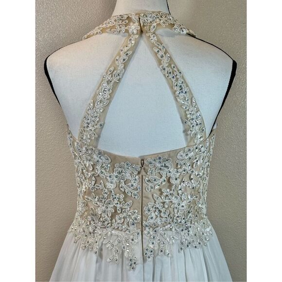 Vintage Dancing Queen USA Applique Lace Nude Bodice Formal Mini Dress Medium - Picture 4 of 11